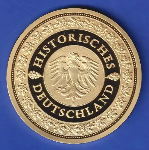 Große Medaille Völkerschlachtdenkmal Kupfer vergoldet mit bunten Glas-Kristallen