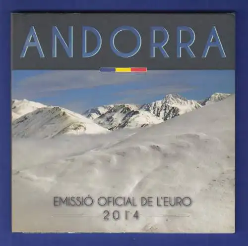 Andorra Euro-Kursmünzen-Satz 8 Nominale 1 Cent - 2 Euro 2014 im offiz. Folder