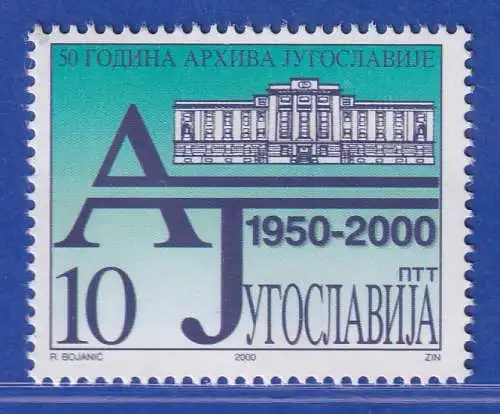 Jugoslawien 2000  50 Jahre Staatsarchiv. Mi.-Nr. 2961 ** / MNH