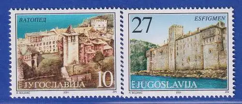 Jugoslawien 2001  Serbische Klöster auf dem Berg Athos Mi.-Nr. 3010-11 ** / MNH