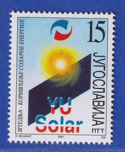 Jugoslawien 2001  Energiesparen:Nutzung der Solarenergie. Mi.-Nr. 3039  ** / MNH