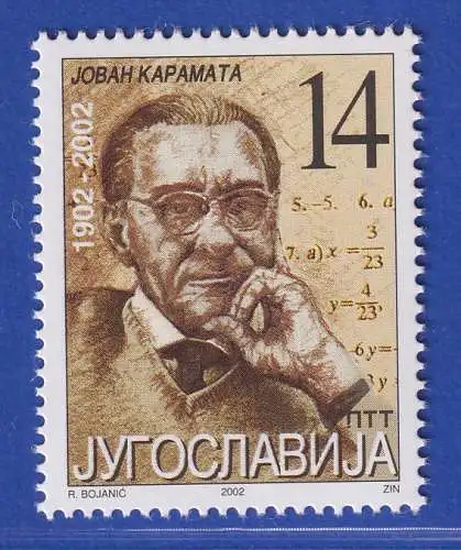 Jugoslawien 2002  100.Geburtstag von Jovan Karmata  Mi.-Nr. 3060 ** / MNH