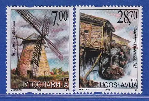 Jugoslawien 2002  Wind- und Wasser-Mühle Mi.-Nr. 3083-3084 ** / MNH