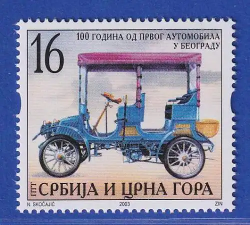 Jugoslawien 2003 100 Jahre 1. Automobilfahrt in Belgrad  Mi.-Nr. 3128 ** / MNH