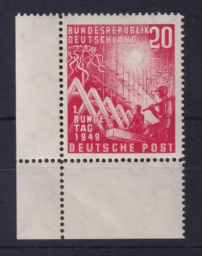 Bund 1949 Bundestag 20 Pfg. Mi.-Nr.112 PF II ER-Stück UL (Feld 41) **