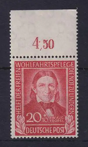 Bund 1949 Fröbel 20+10 Pfg. Mi.-Nr. 119 Oberrandstück postfrisch **