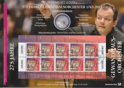 Bundesrepublik Numisblatt 2/2018 Gewandhaus-Orchester mit 20-Euro-Silbermünze 