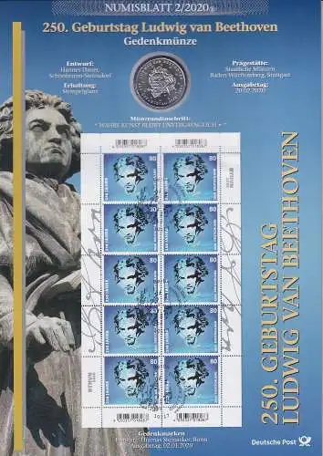 Bundesrepublik Numisblatt 2/2020 Ludwig van Beethoven mit 20-Euro-Silbermünze 