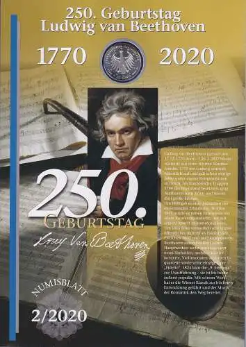 Bundesrepublik Numisblatt 2/2020 Ludwig van Beethoven mit 20-Euro-Silbermünze 