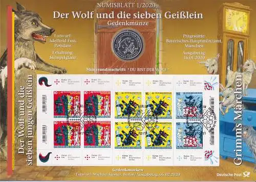 Bundesrepublik Numisblatt 1/2020 Märchen Die 7 Geislein mit 20-Euro-Silbermünze 