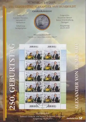 Bundesrepublik Numisblatt 5/2019 Alexander von Humboldt mit 20-Euro-Silbermünze 