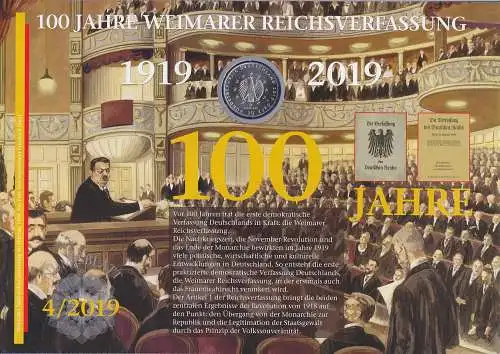 Bundesrepublik Numisblatt 4/2019 Weimarer Verfassung mit 20-Euro-Silbermünze 