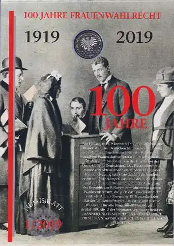 Bundesrepublik Numisblatt 1/2019 100 Jahre Frauenwahlrecht mit 20€-Silbermünze 