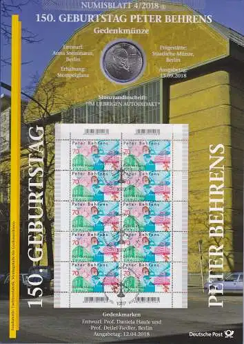 Bundesrepublik Numisblatt 4/2018 Peter Behrens mit 20-Euro-Silbermünze 