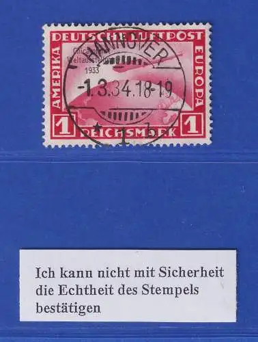 Dt. Reich 1933 Zeppelin Chicagofahrt 1RM Mi.-Nr. 496 zentr. O HANNOVER 