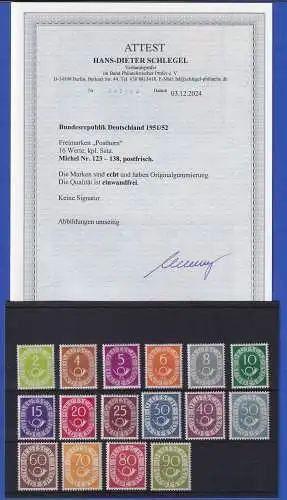 Bundespost 1951 Posthornsatz Mi.-Nr.123-138 ** einwandfrei Attest SCHLEGEL BPP