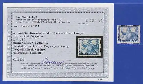 Dt. Reich 1933 Wagner-Opern Lohengrin Mi.-Nr. 506A ** Befund SCHLEGEL BPP