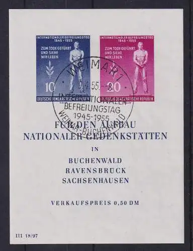 DDR 1955 Gedenkstätten Mi.-Nr. Block 11 mit So.-O WEIMAR - Buchenwald