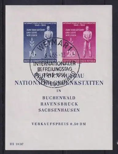 DDR 1955 Gedenkstätten Mi.-Nr. Block 11 mit Sonderstempel WEIMAR - Buchenwald