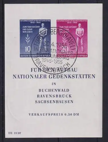 DDR 1955 Gedenkstätten Mi.-Nr. Block 11 mit So.-O FÜRSTENBERG - Ravensbrück