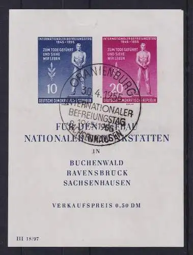 DDR 1955 Gedenkstätten Mi.-Nr. Block 11 mit So.-O ORANIENBURG - Sachsenhausen