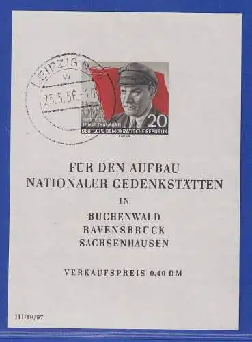 DDR 1956 Gedenkstätten Thälmann Mi.-Nr. Block 14 Plattenfehler II  O LEIPZIG