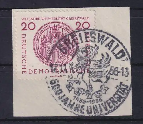 DDR 1956 Universität Greifswald mit PF II Mi.-Nr. 543 II mit So.-O a. Briefstück