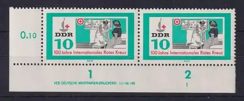 DDR 1963 Rotes Kreuz  Mi.-Nr. 956 Eckrandpaar mit Druckvermerk **