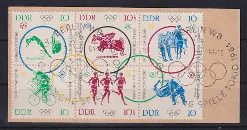 DDR 1964 Olympiade Mi.-Nr. 1039-1044 Zusammendruck So.-O BERLIN auf Briefstück