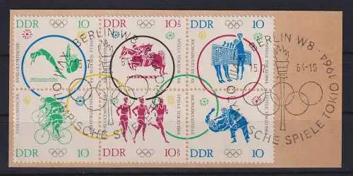 DDR 1964 Olympiade  Mi.-Nr. 1039-1044  Zusammendruck So.-O BERLIN auf Briefstück