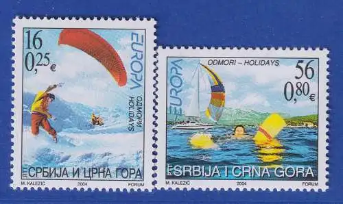 Jugoslawien 2004 Europa: Ferien Trickski, Segeln Mi.-Nr. 3196-3197 ** / MNH