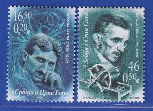 Jugoslawien 2006 150. Geburtstag von Nikola Tesla Mi.-Nr. 3333-3334 ** / MNH