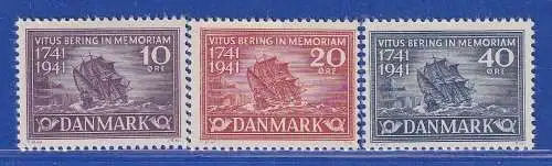 Dänemark 1941 Mi.-Nr. 266-68 Vitus Bering Schiff Swjatoj Pjotr ** / MNH