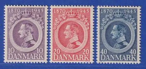 Dänemark 1945 Mi.-Nr. 286-88  75.Geb. König Christian X.  ** / MNH