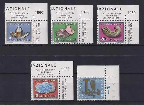 Schweiz 1960 Minerale u. Fossilien Mi.-Nr. 714-718 Eckrandstücke postfrisch**