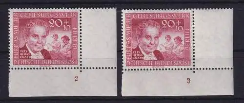 Berlin 1957 Müttergenesungswerk Mi-Nr. 178 Eckrandsstücke m. Formnummern 2, 3 **