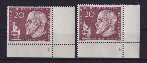 Berlin 1960 Robert Koch Mi-Nr. 191 y Eckrandstücke UR mit Formnummern 2 und 4 **