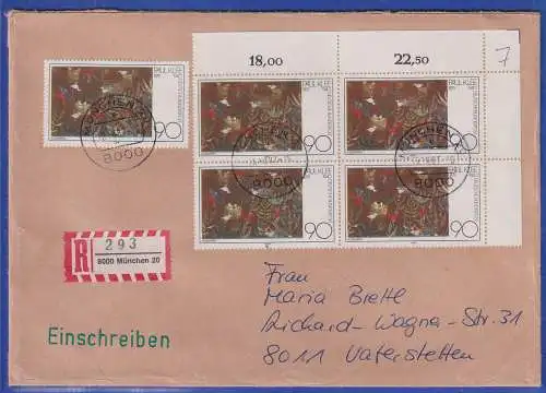 Bund 1979 Paul Klee Mi-Nr 1029 ER-4er-Block + EZM als MEF auf R-Brief, O München