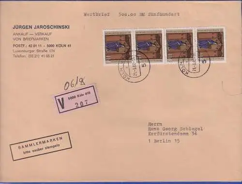 Bund 1979 bingen Mi-Nr 1018  4x als MEF auf V-Brief von Köln nach Berlin