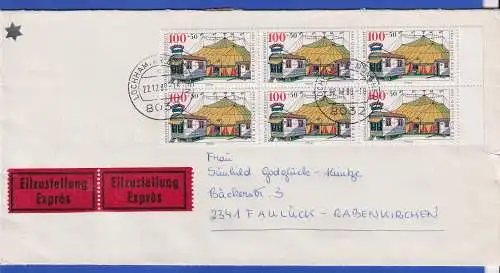 Bund 1989 Zirkus Mi.-Nr. 1414 Sechserblock als MEF auf Eilbrief O LOCHHAM