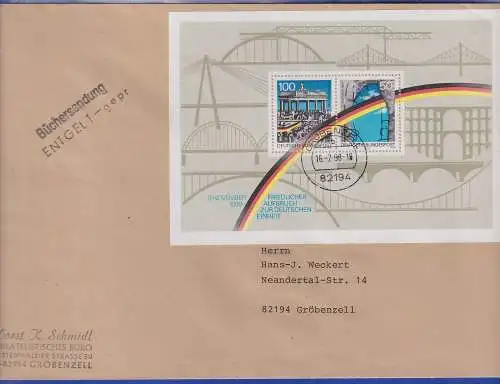 Bund 1990 Mauerfall Mi.-Nr. Block 22 auf Büchersendung O GRÖBENZELL