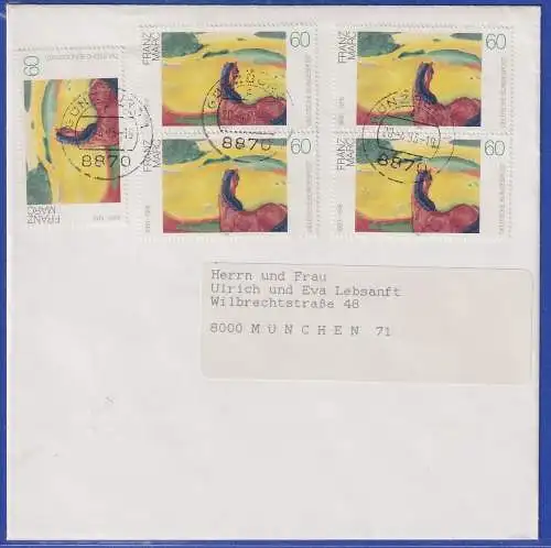 Bund 1992 Franz Marc Mi.-Nr. 1617, 5x als MEF auf Brief O GÜNZBURG