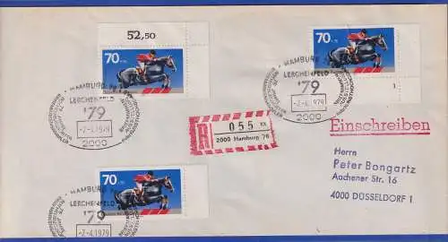 Bund 1978 Springreiter Mi.-Nr. 968 3x als MEF (u.a. mit Formnr. 1) auf R-Brief