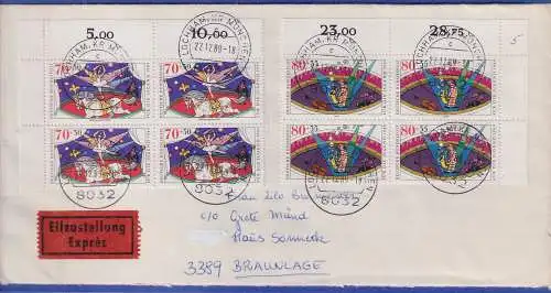 Bund 1989 Zirkus Mi.-Nr. 1412, 2 ER-Viererblocks als MEF auf Eilbrief O LOCHHAM