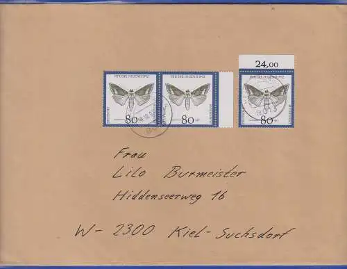 Bund 1992 Nachfalter Mi.-Nr. 1604, 3x als MEF (Paar+Einzelmarke) a. Brief O HAAR