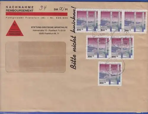 Bund 1993 Sporthilfe Mi.-Nr. 1652, 6x als MEF auf Nachnahme O FRANKFURT/MAIN