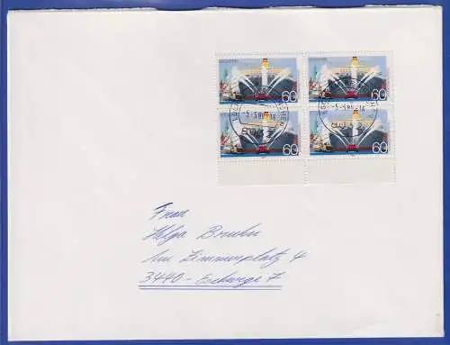 Bund 1989 Hamburger Hafen Mi.-Nr. 1419 UR-4er-Block als MEF auf FDC O LOCHHAM