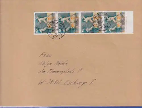 Bund 1992 Sporthilfe Mi.-Nr. 1592 UR-4er-Streifen als MEF auf FDC  O LOCHHAM