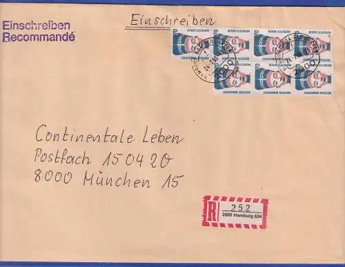 Bund 1990 SWK Nofretete Mi.-Nr. 1374, 7x als MEF auf R-Brief O HAMBURG