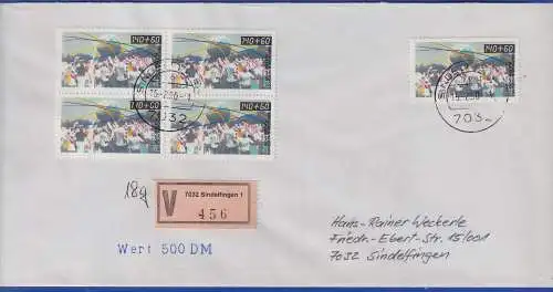 Bund 1990 Sporthilfe Mi.-Nr. 1450, 5x als MEF auf Wertbrief O SINDELFINGEN